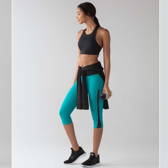 Lululemon Smooth Stride Crop 17" Viridian Green Black - Picture 10 of 12